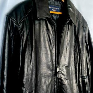 Authentic Lamb Leather Jacket, Dockers. Mens Sz Med.  Black, Full Zip. Plush!